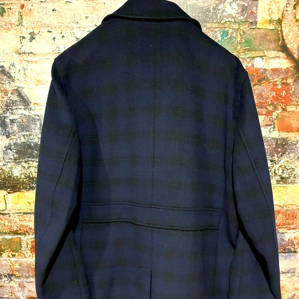 NEW Jared Lang blue and black checkered overcoat - Picture 10 of 13